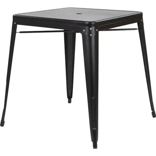 Metal Dining Table With Umbrella Hole Center Placement In Matte Black Metal Dining Table With Umbrella Hole Center Placement In Matte Black