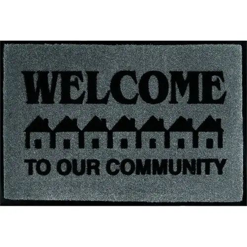 Welcome To Our Community Floor Mat, Charcoal, 3 ft X 2 ft