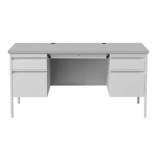 Double Pedestal Office Desk With Center Drawer For Home, Office, Or School, 30" D X 60" W, Light Gray / Gray Double Pedestal Office Desk With Center Drawer For Home, Office, Or School, 30" D X 60" W, Light Gray / Gray