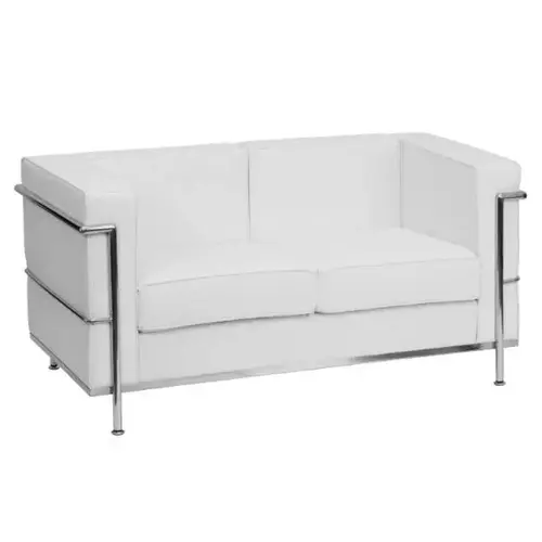 Hercules Regal Contemporary Melrose White Leather Loveseat With Encasing Frame Hercules Regal Contemporary Melrose White Leather Loveseat With Encasing Frame