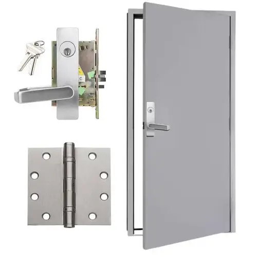 Door Kit, 3 ft0" X 7 ft0" Door, Frame, Hinge, Mortise Lock, Left Door Kit, 3 ft0" X 7 ft0" Door, Frame, Hinge, Mortise Lock, Left