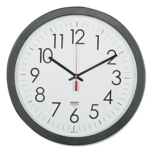 Quartz Wall Clock, 14.5 Overall Diameter, Black Case, 1 Aa