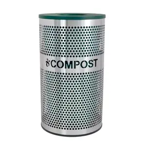 Venue VCC-33 PERF SS 33 Gallon Perforated Stainless Steel Compost Receptacle (Silver/Green)