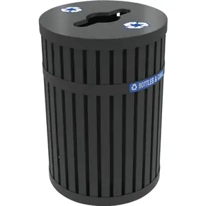 COMMERCIAL ZONE 728201 Archtec 45 Gallon Parkview Steel Slotted Recycling Receptacle W/ Decals (Black)