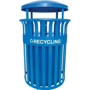EXCELL METAL PRODUCTS CO RC-SCD2633 RBL Streetscape 35.5 Gallon Steel Receptacle Recycling W/ Canopy (Blue Gloss)