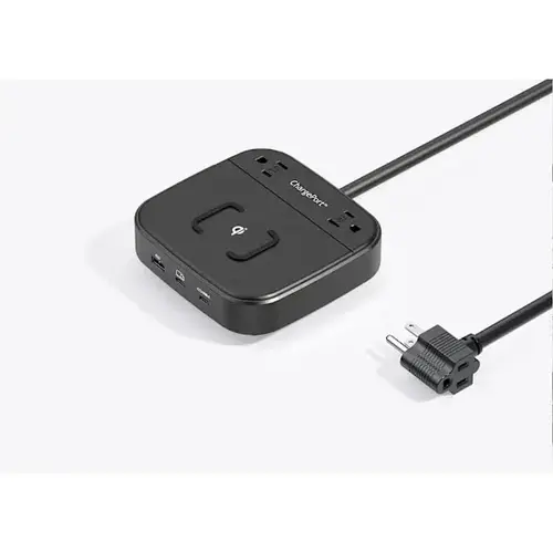 Chargeport PRO Charging Station, Wireless And Usb, Black, 8 ft