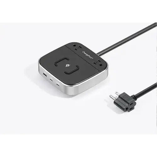 Chargeport PRO Charging Station, Wireless And Usb, Brushed Silver, 8 ft