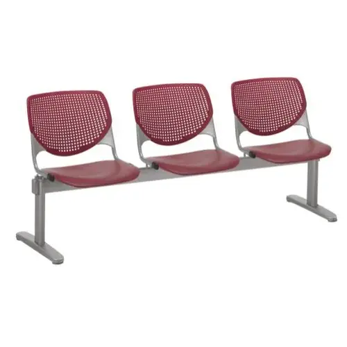 Kool 3-Seat Reception Bench, Burgundy Seats & Back
