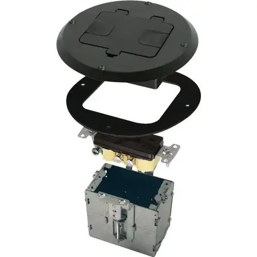 1-Gang Floor Box Kit With Recessed Duplex 15 Amp Adjustable Steel Box (Black) 1-Gang Floor Box Kit With Recessed Duplex 15 Amp Adjustable Steel Box (Black)