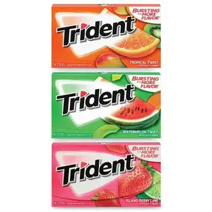 Trident 0 Sugar-Free Gum, Fruit Variety, 14 Pieces/Pack, 20 Packs/Box