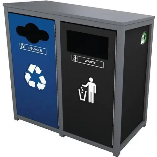 26 Gal. Double Waste And Recycle Bin (Black/Navy Blue)