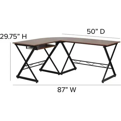87 L-Shaped Computer Desk With Keyboard Tray (Brown)