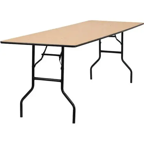 96 In. Natural Wood Tabletop Metal Frame Folding Table