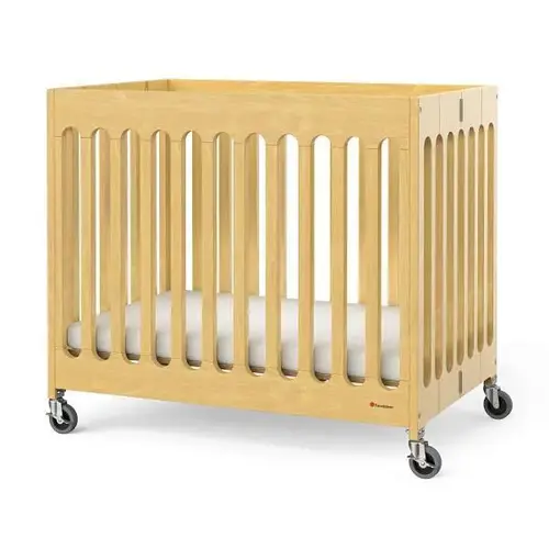 Compact Boutique Folding Crib, Slatted Foam Mattress, Natural Compact Boutique Folding Crib, Slatted Foam Mattress, Natural