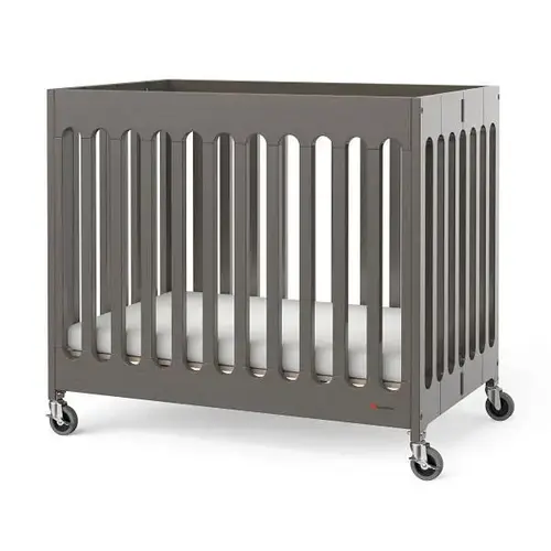 Compact Boutique Folding Crib, Slatted Foam Mattress, Dapper Gray Compact Boutique Folding Crib, Slatted Foam Mattress, Dapper Gray