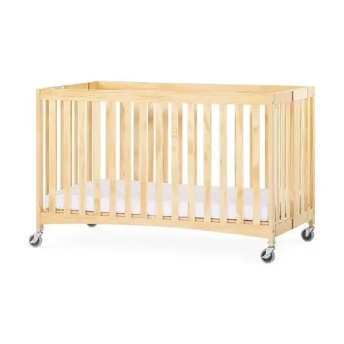 Full-Size Travel Sleeper Folding Crib Casters Foam Mattress Natural Full-Size Travel Sleeper Folding Crib Casters Foam Mattress Natural