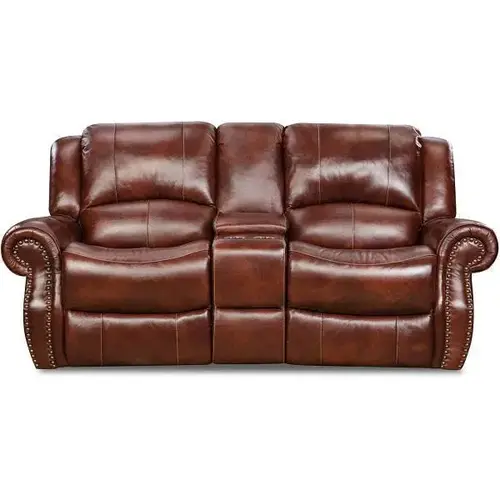 Aspen Genuine Leather Double-Reclining Gliding Console Loveseat, Oxblood