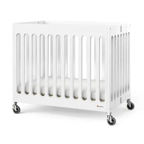 Compact Boutique Folding Crib, Slatted Foam Mattress, White Compact Boutique Folding Crib, Slatted Foam Mattress, White