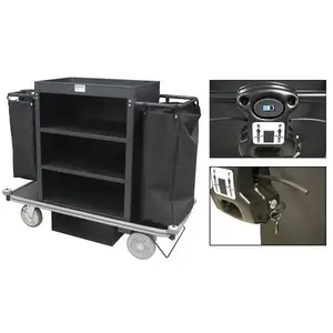 ROYAL BASKET TRUCKS H55MKKX-M3C-2DN Motorized Deluxe Housekeeping Cart-Black- 8" Casters