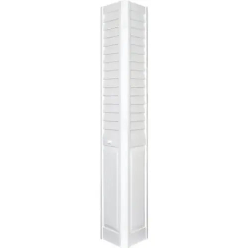 28 X 80 In. 3 In. Thick Louver/Panel PVC Composite Hollow Core Bi-Fold Door (White) 28 X 80 In. 3 In. Thick Louver/Panel PVC Composite Hollow Core Bi-Fold Door (White)