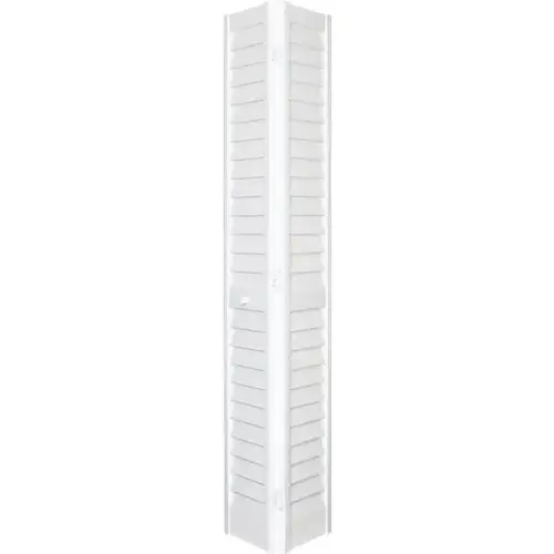 32 X 80 In. 3 In. Thick Louver/Louver PVC Composite Hollow Core Bi-Fold Door (White) 32 X 80 In. 3 In. Thick Louver/Louver PVC Composite Hollow Core Bi-Fold Door (White)