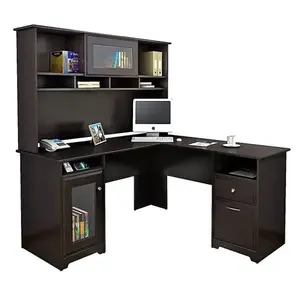 Bush Industries, Inc CAB001EPO Furniture Cabot Espresso Oak L-Shaped Desk With Hutch