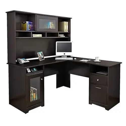 Furniture Cabot Espresso Oak L-Shaped Desk With Hutch