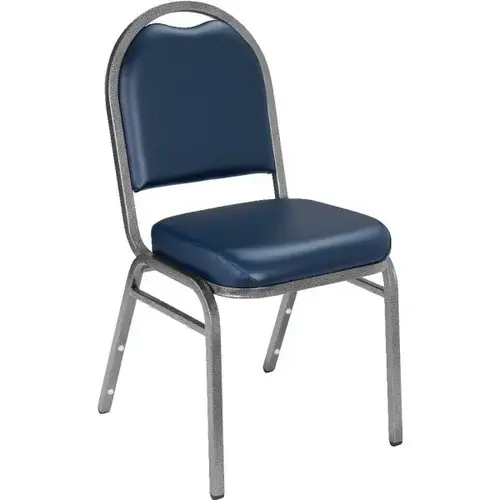 Vinyl Crown Back Stack Chair, Blue, Silver Frame
