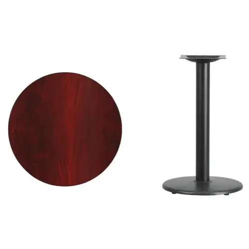 24" Round Mahogany Laminate Table Top With 18" Round Table Height Base
