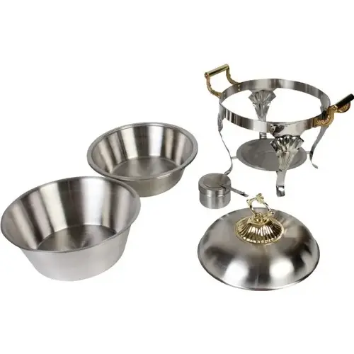 5 Quart Half Size Round Brass Handle Chafer - Set