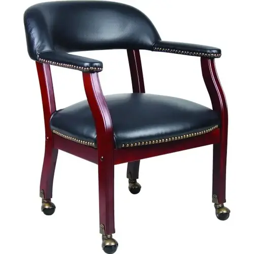 Mahogany Captain'S Guest Armchair With Casters, Black Mahogany Captain'S Guest Armchair With Casters, Black