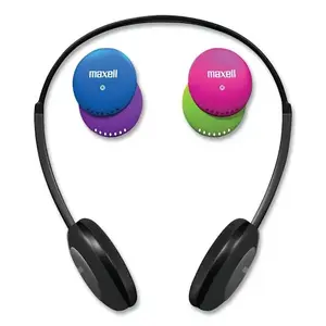 Maxell 195004 Kids Safe Headphones With Inline Microphone, 4 Ft Cord, Black With Interchangeable Pink/Blue/Silver Caps