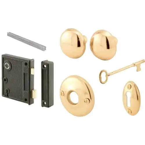 Vertical Trim Lock Set, 2-1/2in, Cast Stl, Brass Knobs