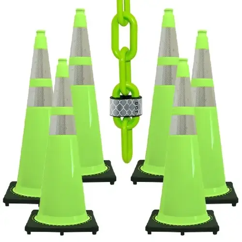 36 Inch Safety Green Reflective Cone And Reflective Chain Kit 36 Inch Safety Green Reflective Cone And Reflective Chain Kit