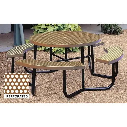 Round Table, Beige Perforated Metal, Thermoplastic Coated Steel Round Table, Beige Perforated Metal, Thermoplastic Coated Steel