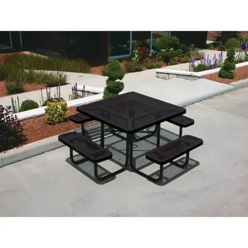 6-1/2 ft Square Picnic Table, Perforated Metal, Thermoplastic Coated - Brown