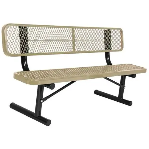6 ft Portable Park Bench, Thermoplastic Coated Steel, Diamond Pattern - Beige
