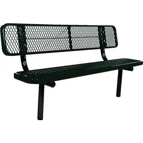 6 ft Park Bench, In-Ground Mount, Thermoplastic Coated Steel, Diamond Pattern - Black
