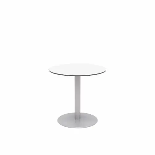 Eveleen Series 30" Round Outdoor Cafe Table, White Top, Silver Frame Eveleen Series 30" Round Outdoor Cafe Table, White Top, Silver Frame