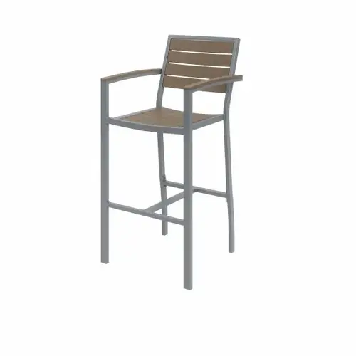 Eveleen Series Outdoor Barstool With Arms, Silver Frame, Mocha Seat Eveleen Series Outdoor Barstool With Arms, Silver Frame, Mocha Seat