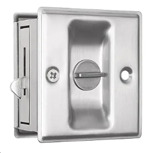 Pocket Door Privacy Lock And Pull, Satin Nickel