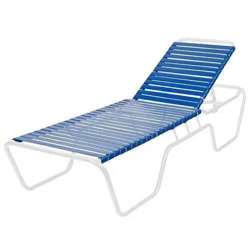 White Frame Stack Chaise Lounge With Royal Blue Vinyl Straps Min Qty 4