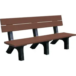 Plastic Recycling 560BR Rock Island Bench, Brown With Black Legs, Recycled Plastic, 6 ft