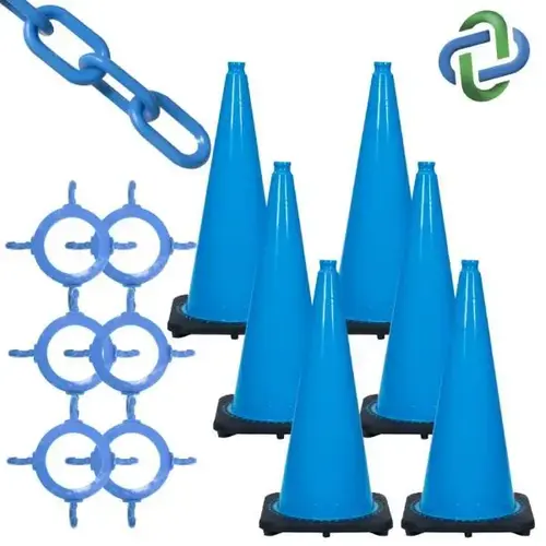 28 Sky Blue Traffic Cone And Chain Kit 28 Sky Blue Traffic Cone And Chain Kit