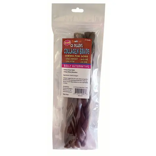 2 Pack 12 Inch BRAIDED CS Deluxe Collagen Sticks in zip lock bag 2 Pack 12 Inch BRAIDED CS Deluxe Collagen Sticks in zip lock bag