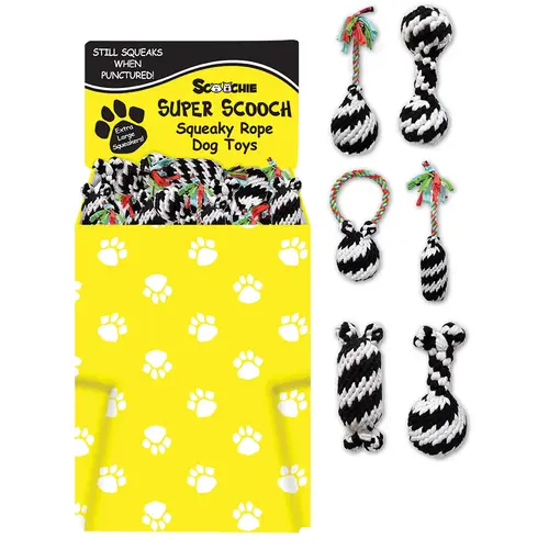 Dump Bin Large Super Scooch Squeaky Rope Toys 48 Pieces Dump Bin Large Super Scooch Squeaky Rope Toys 48 Pieces