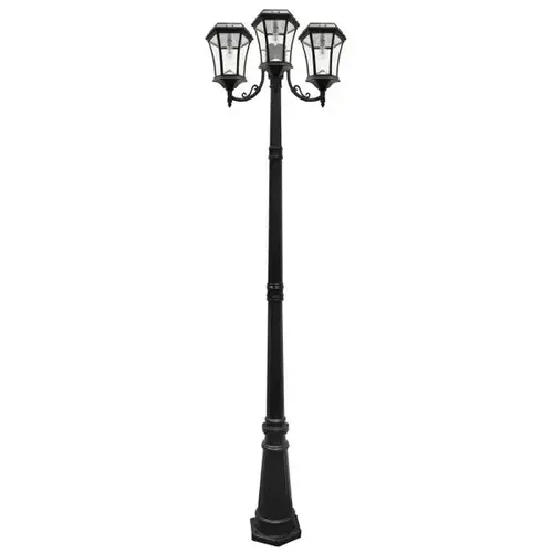 Victorian Bulb Triple Solar Lamp And Lamp Post, 87-Inch, Black Finish