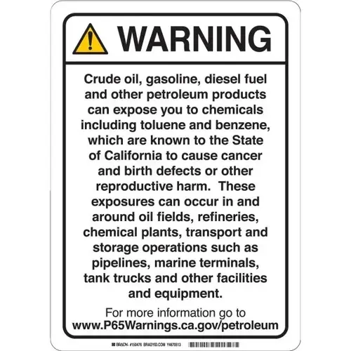 Prop 65 Regulatory Sign Service Station 14x10 In Polyester Black On White