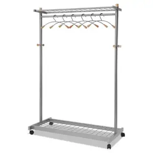 Alba, Inc ABAPMLUX6 Garment Rack,2-Sided, 2-Shelf, 6 Hanger 44.8x21.67x70.8 Silver Steel/Wood