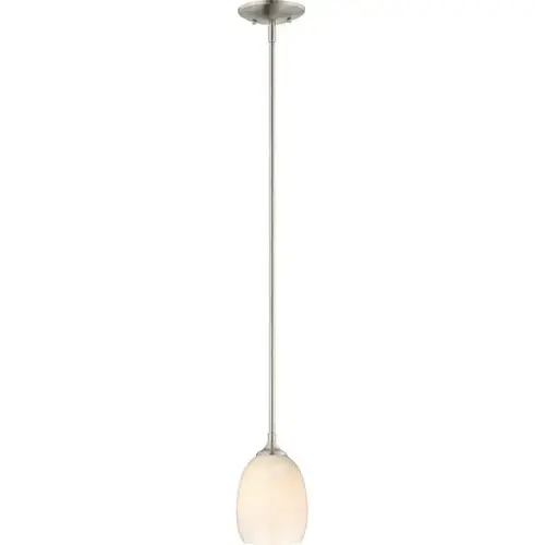 One-Light Mini Pendant Fixture, White Acrylic Shade Brush Nickel